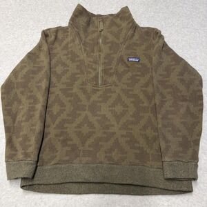 Patagonia Sweater Mens Large Green Woolie Fleece 1/4 Zip Aztec Pullover Hiking